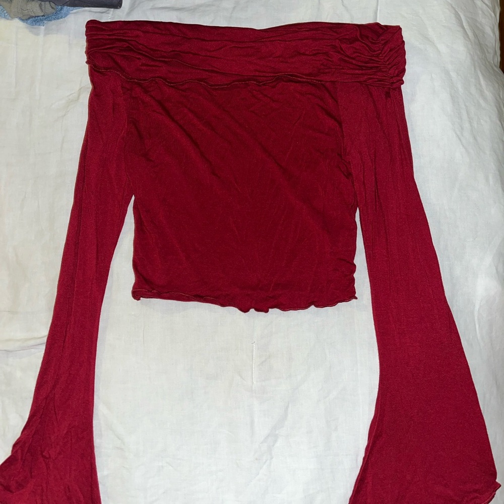 Off-Shoulder Red Top with Flared Sleeves